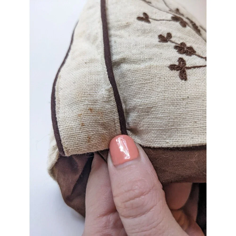 Vintage Tea Cozy Embroidered Hand Stitched‎ Wild Flowers Design Brown & Linen